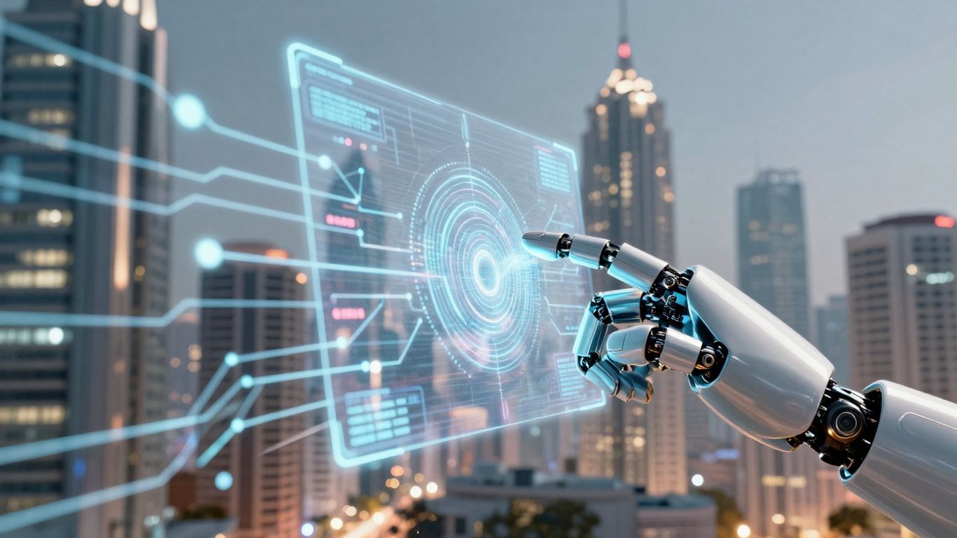 AI and telecom infrastructure with futuristic elements.