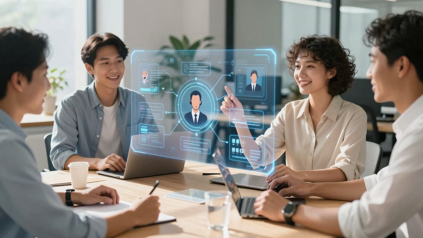 AI customer support automation interface with connected channels.
