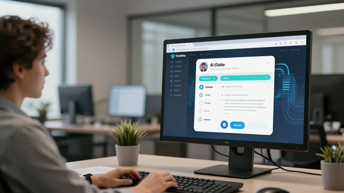 AI chatbot interface on a monitor in an office.