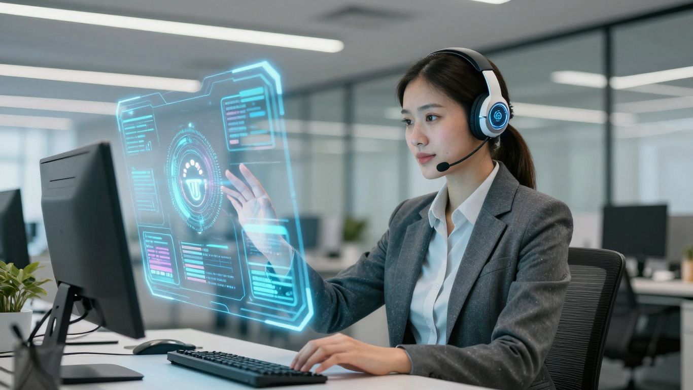 AI assistant helping business professional in modern office