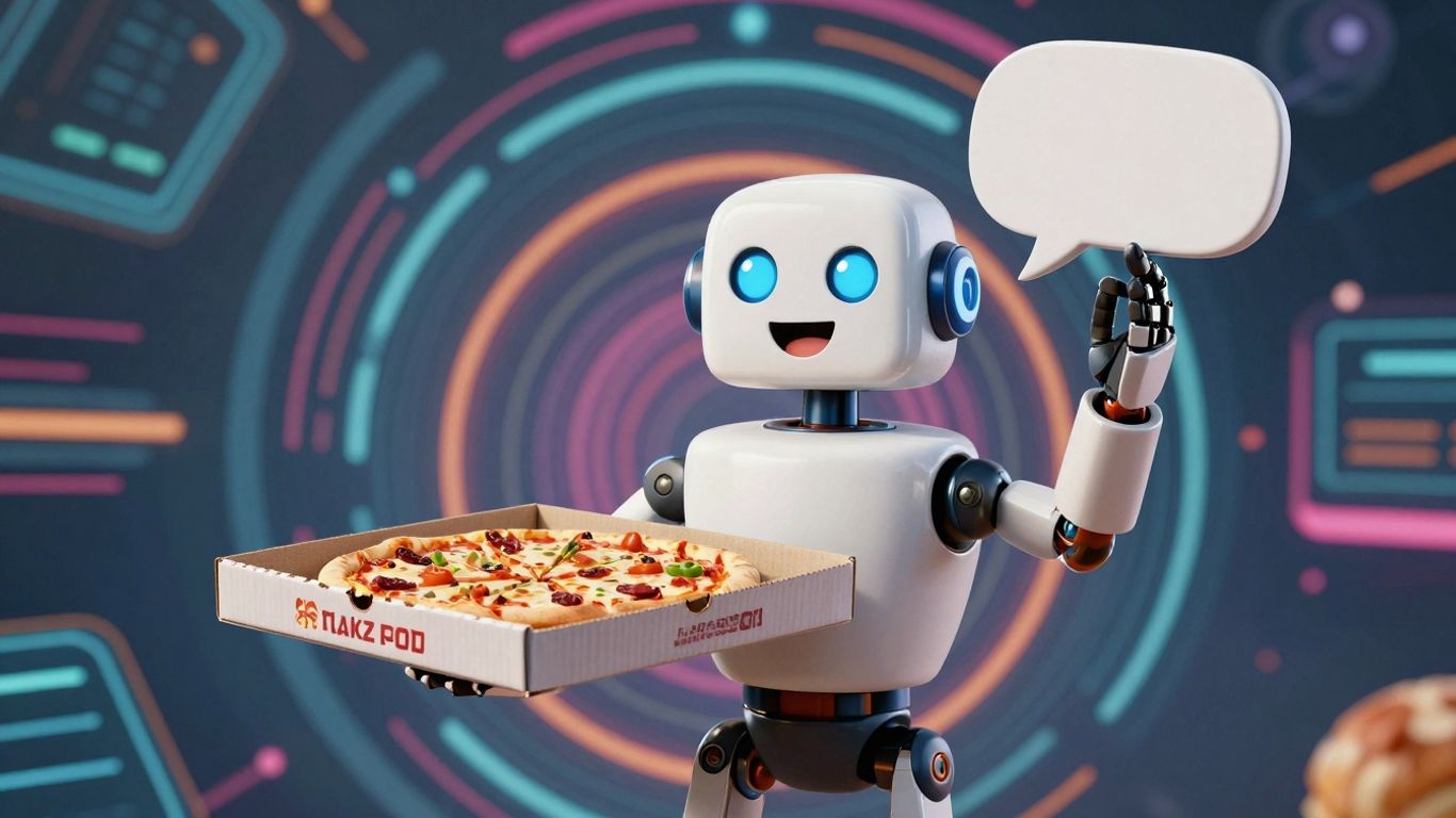 Domino's Pizza bot interacting with a pizza.