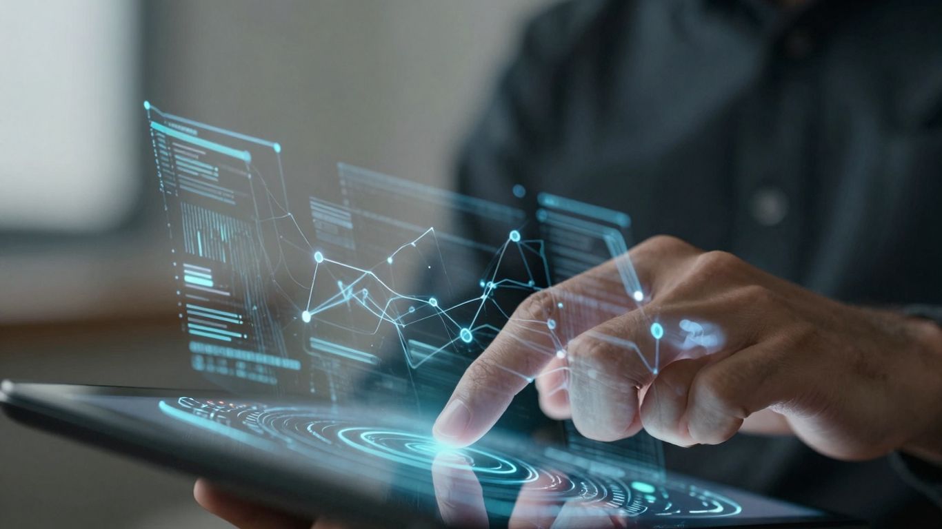 AI data streams and interconnected nodes on a digital interface.