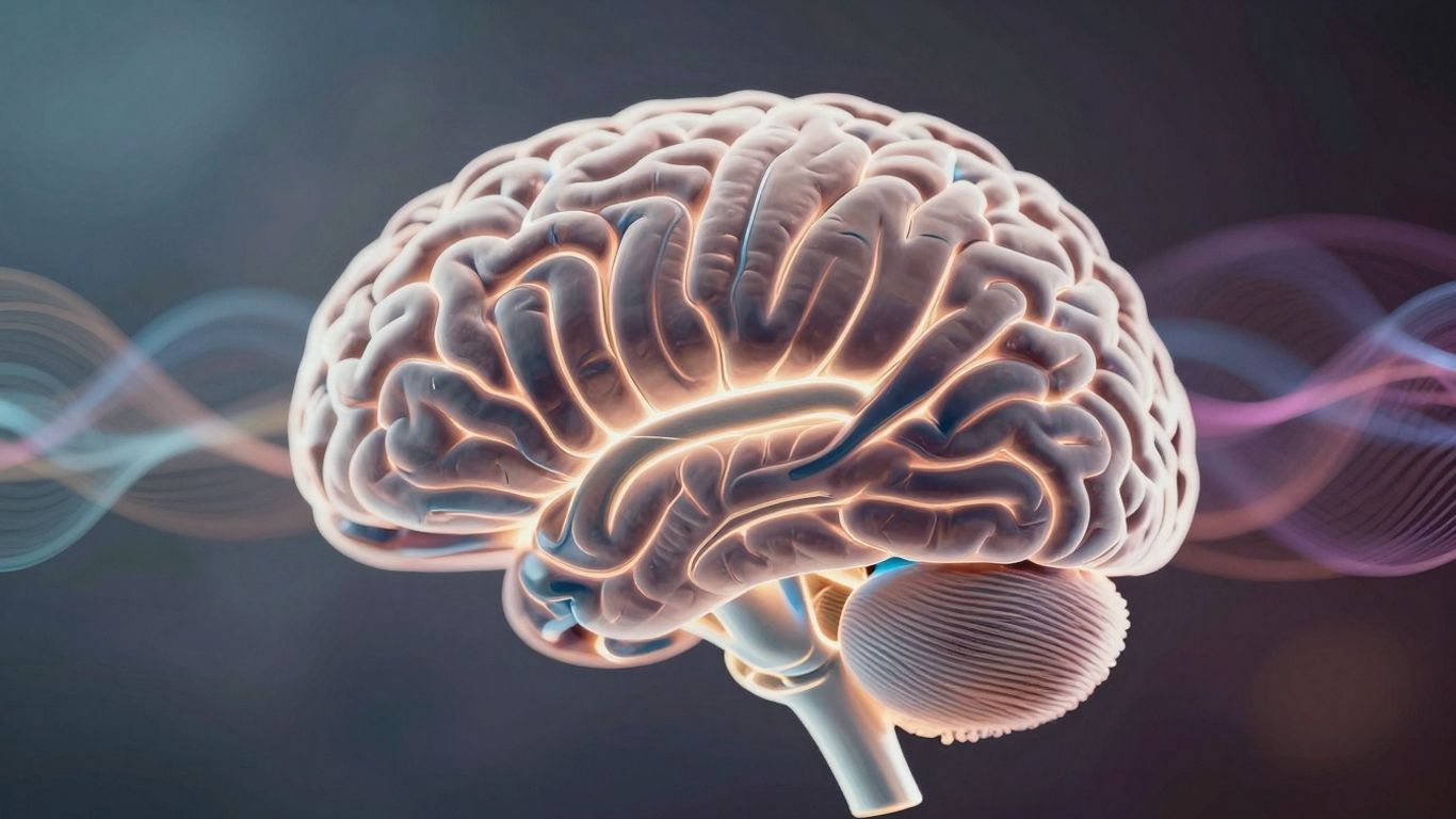 AI brain processing emotions with colorful waves.