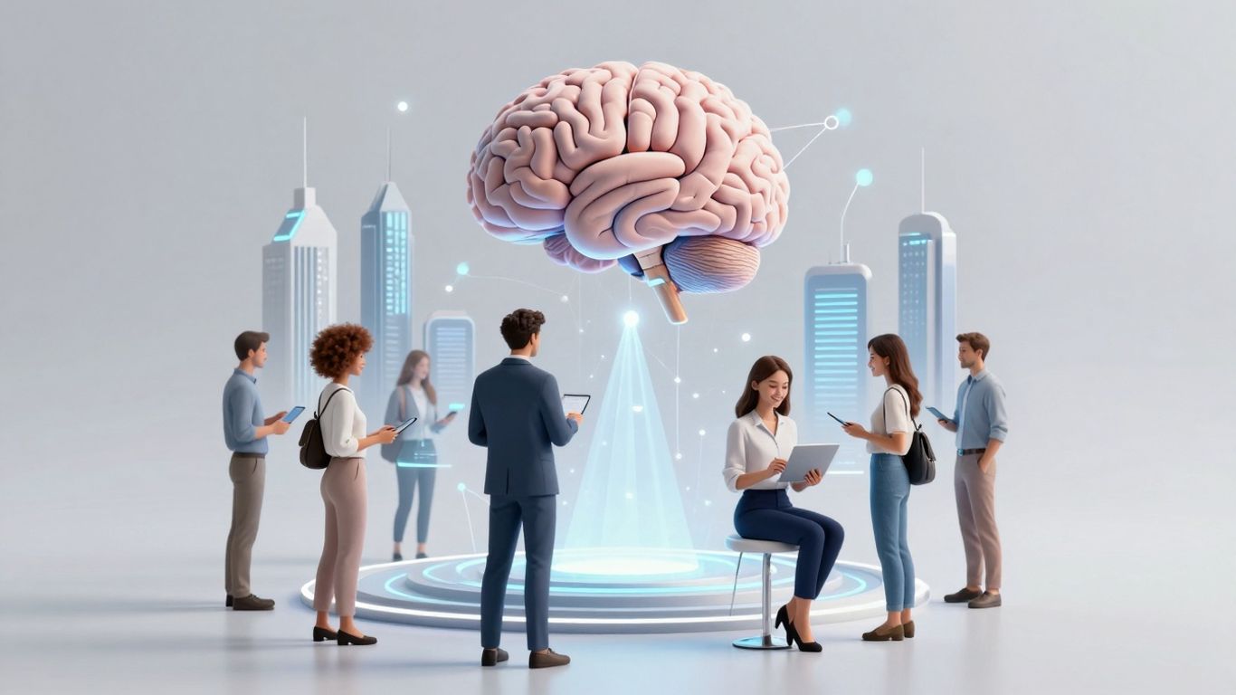 AI transforming customer service with futuristic technology.