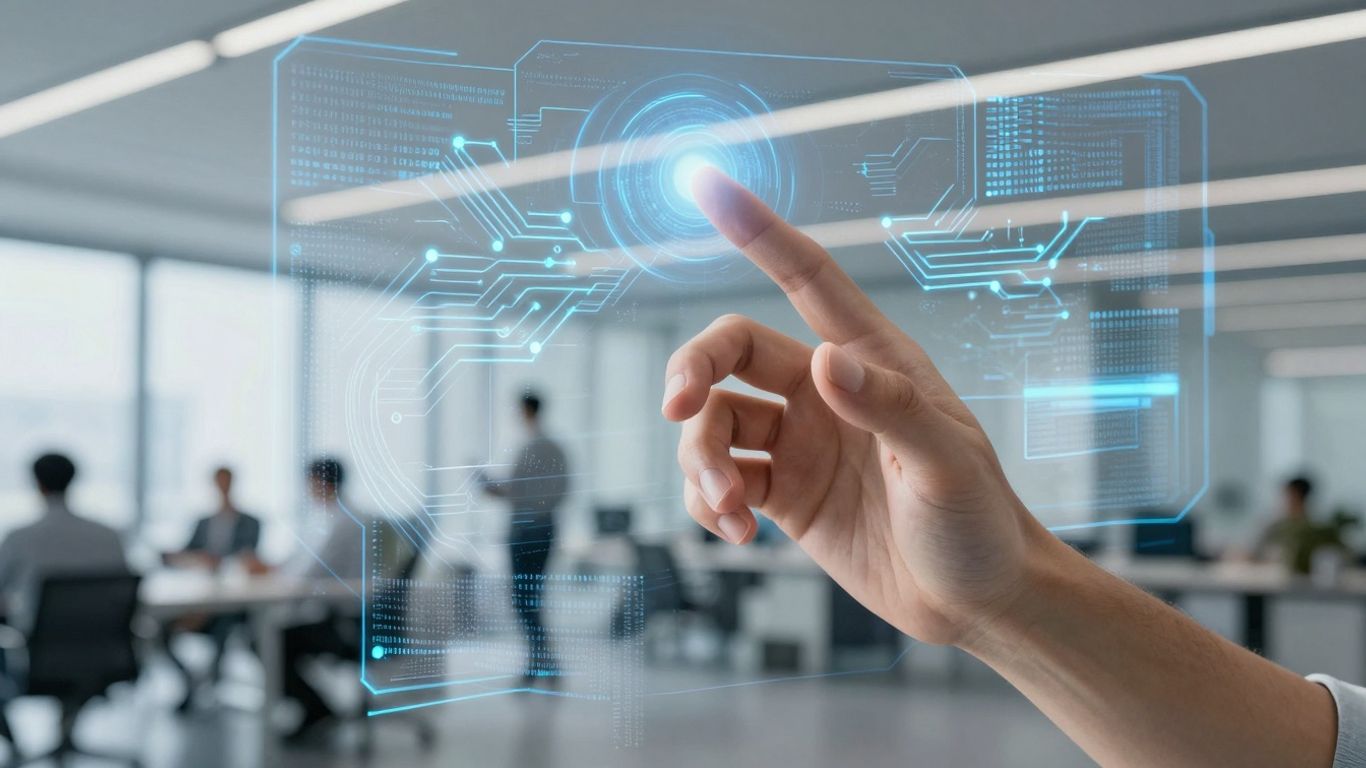 AI interface interacting with human hand