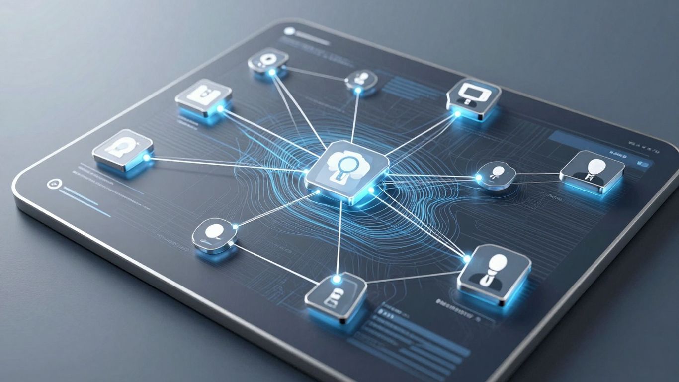 Genesys Cloud CX interface with abstract automation visuals.