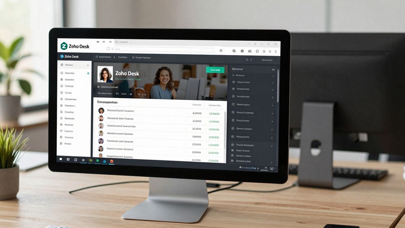 Zoho Desk software interface on a computer screen.