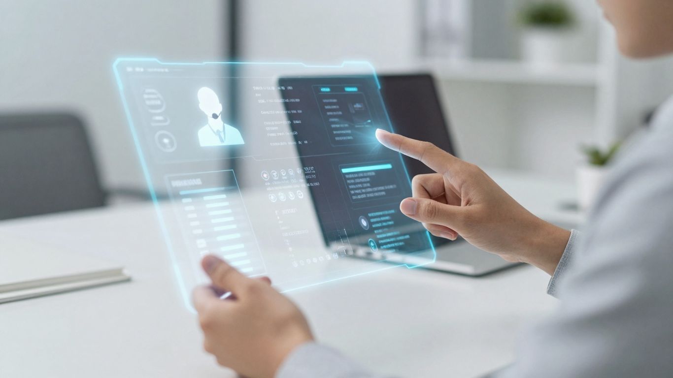 Kayako AI customer support interface in a modern office.