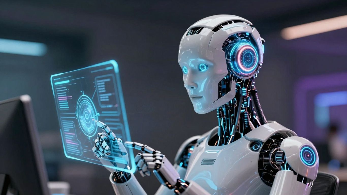 AI agent head with digital interface