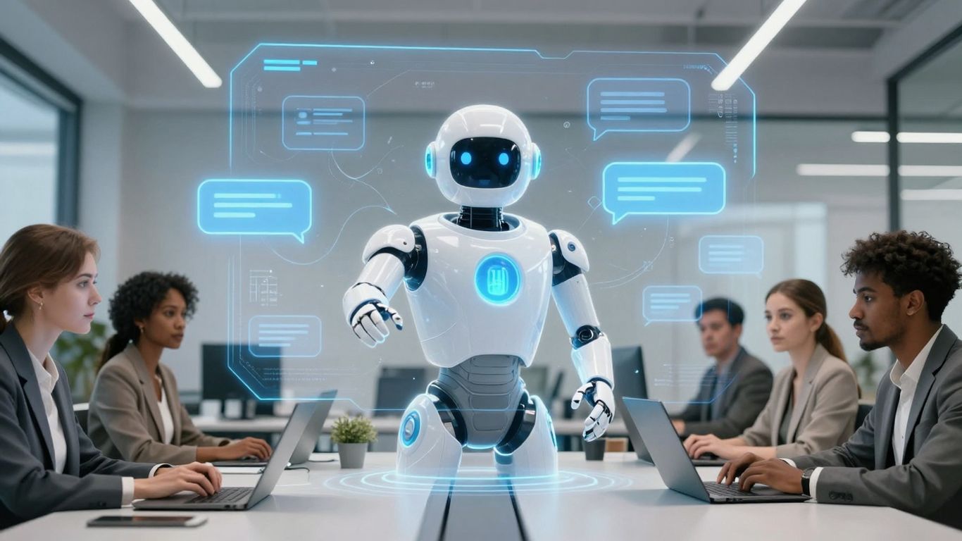 AI chatbot assisting customers in a modern business setting.