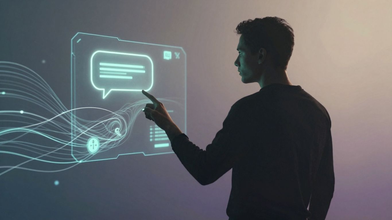 AI chatbot assisting a customer with futuristic interface.