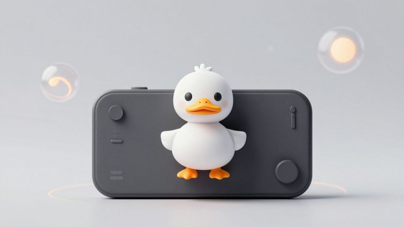 Duck.ai logo with abstract tech background.