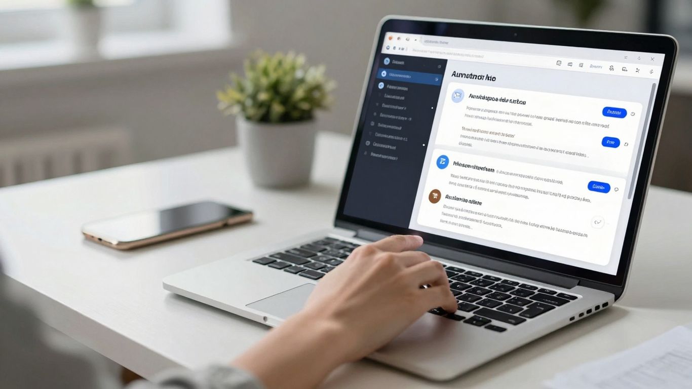 AI automating customer support emails on a laptop.
