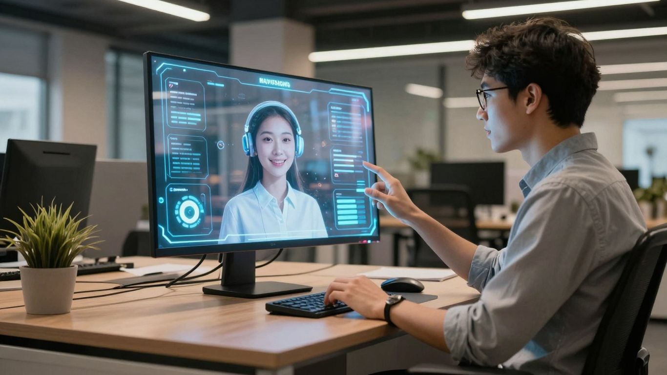 Small business owner using AI customer support automation.