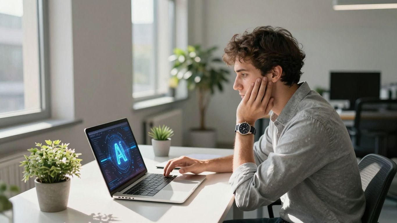 Small business owner using AI for growth.