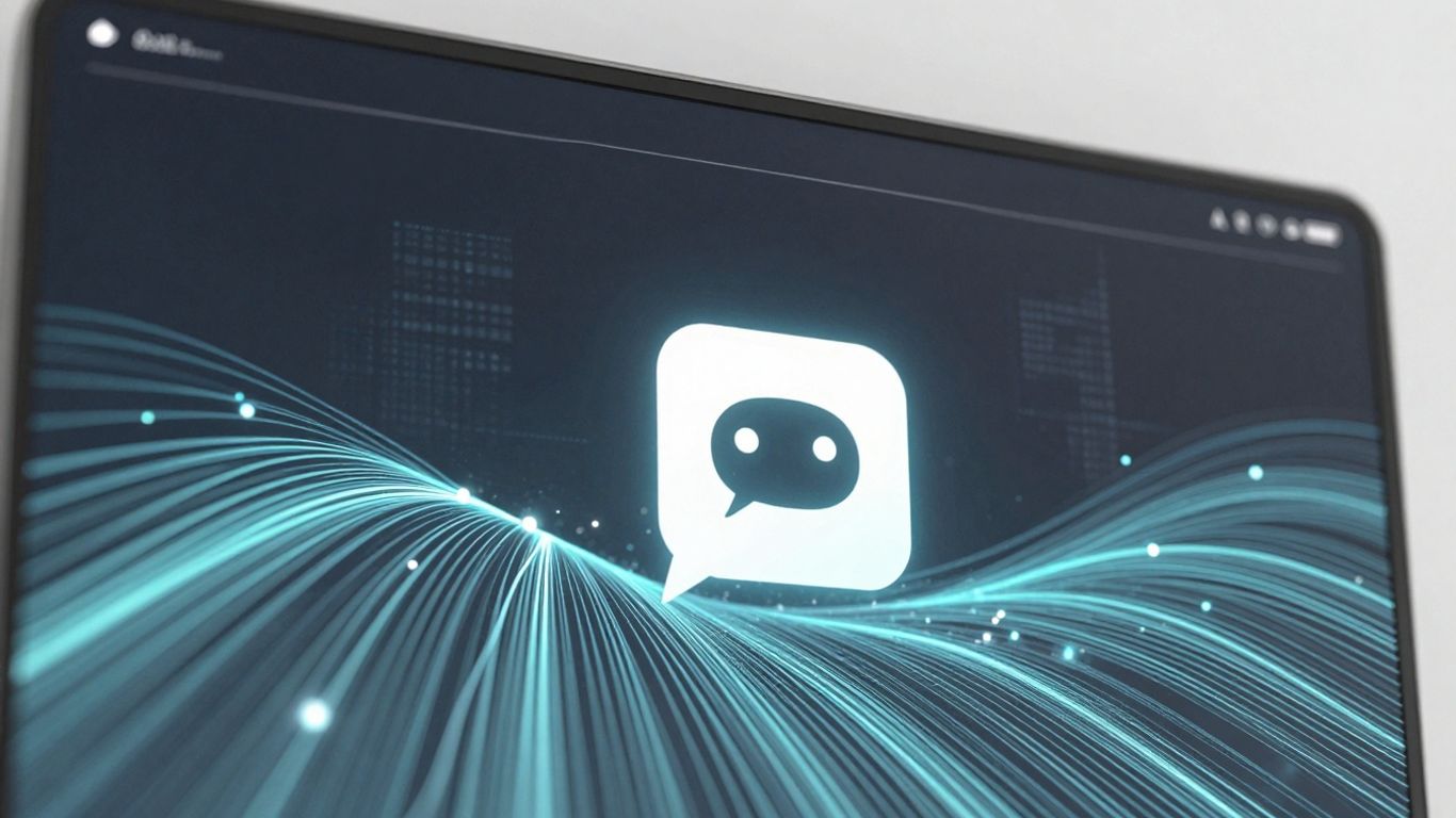 Synthflow AI chatbot interface with futuristic data streams.