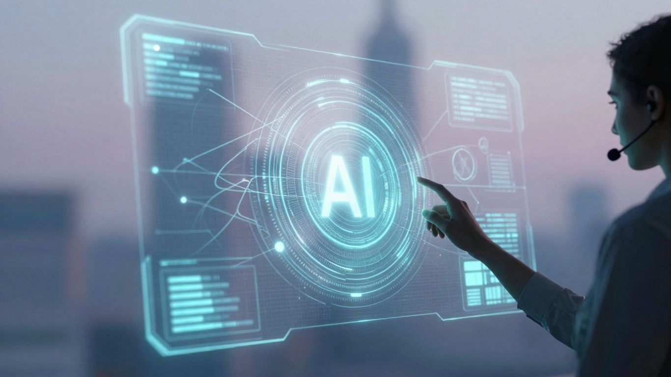 AI interface interacting with a human silhouette.