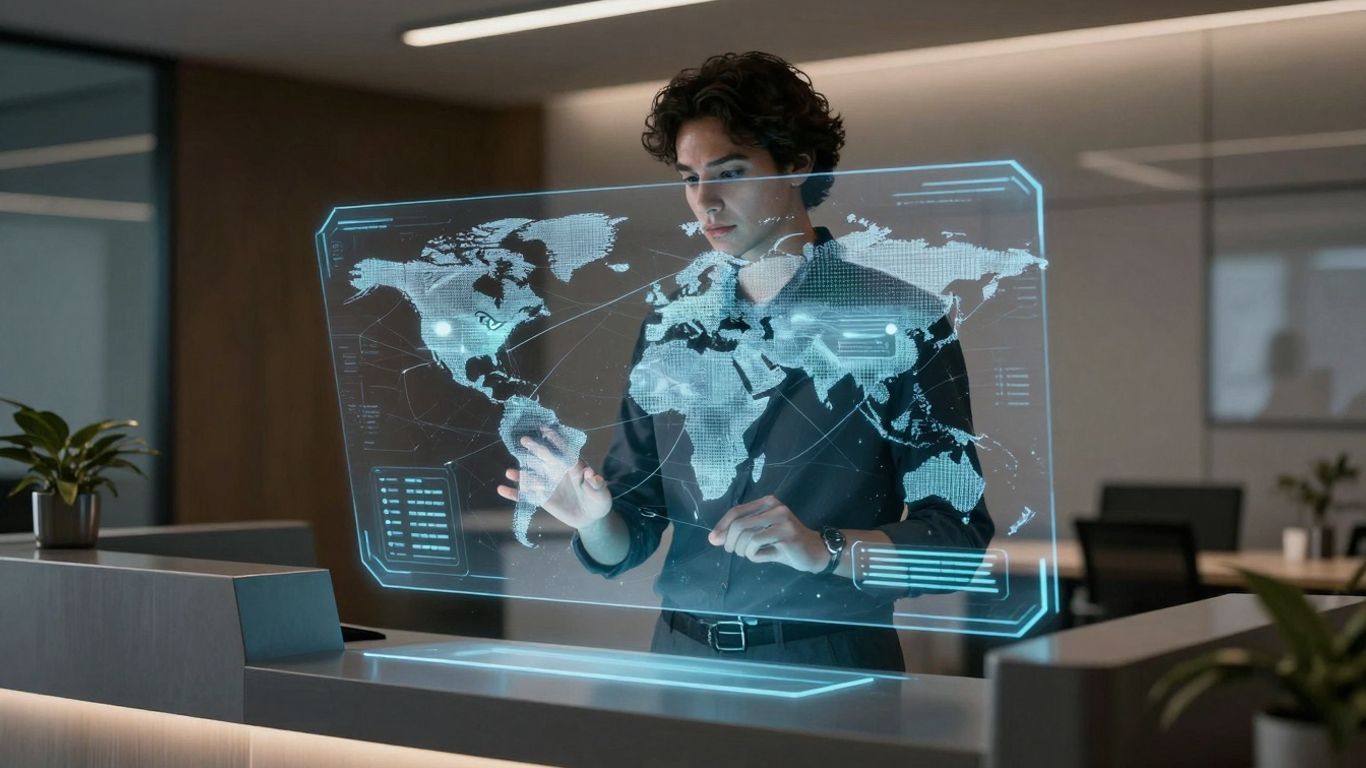 AI receptionist interface in a law firm office.