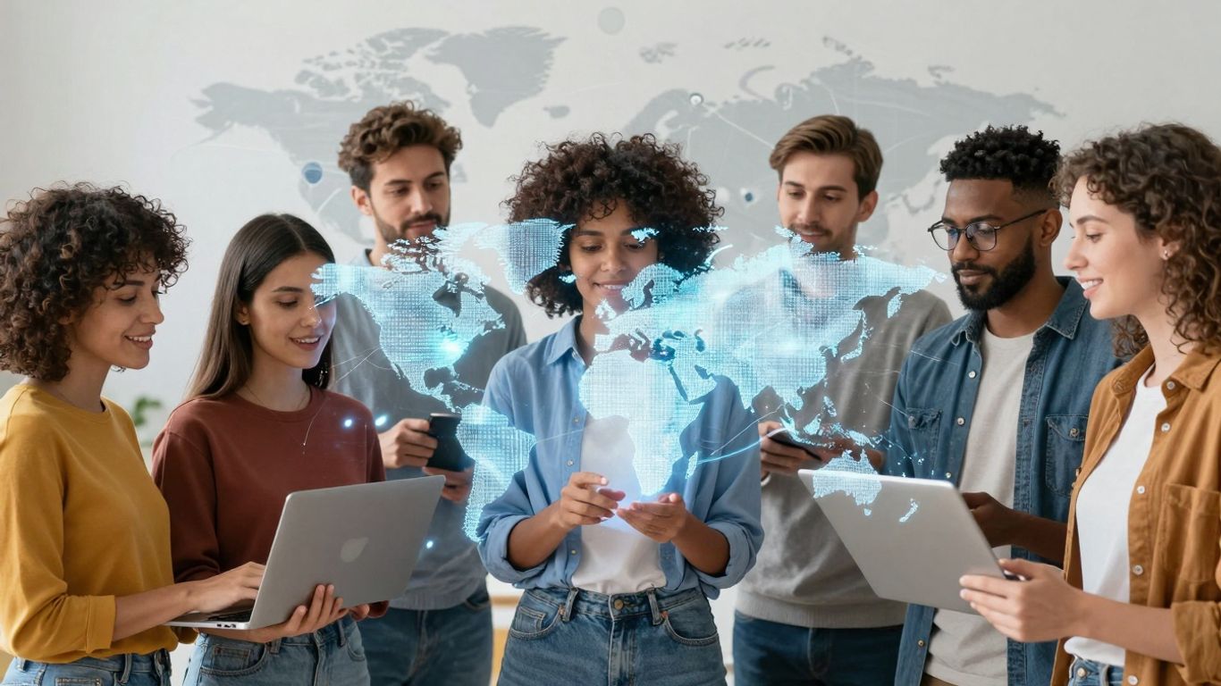 AI receptionist connecting global callers visually.