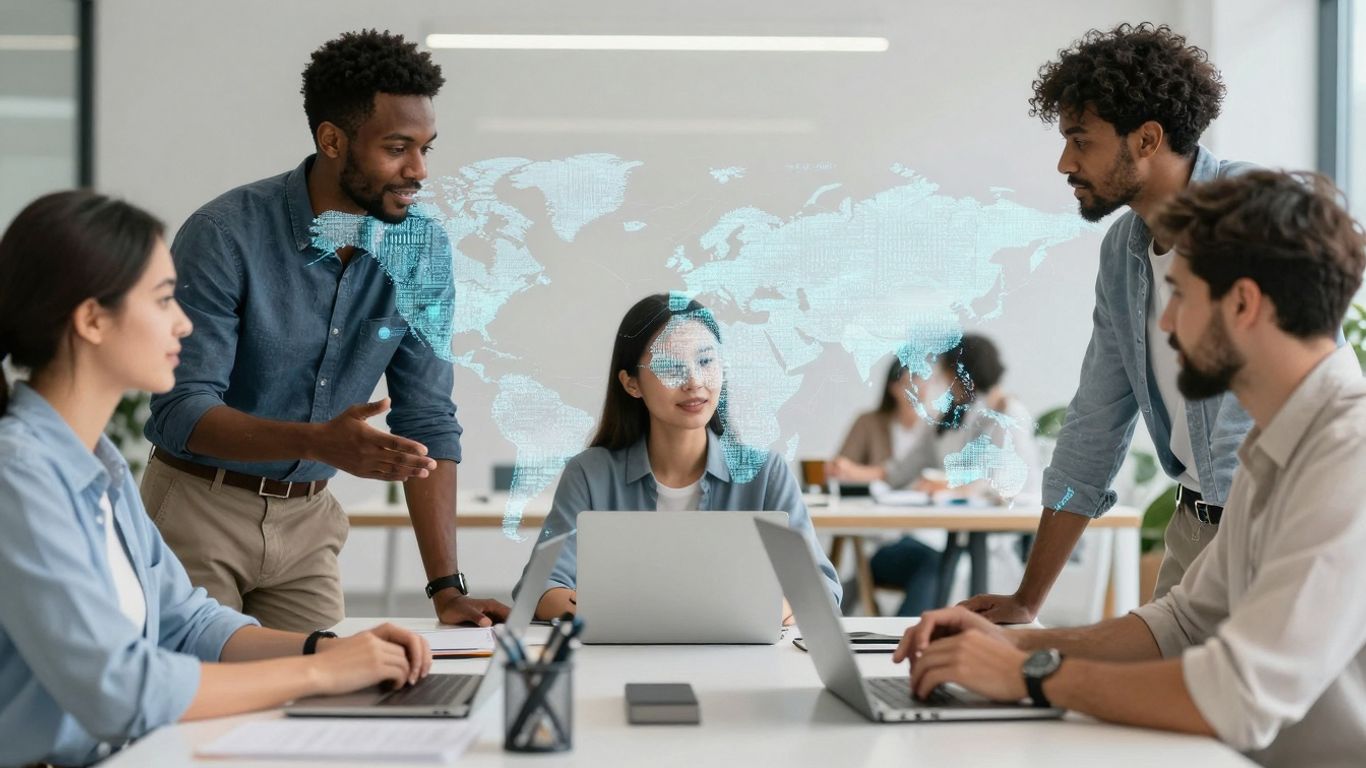 AI receptionist facilitating multilingual communication globally.