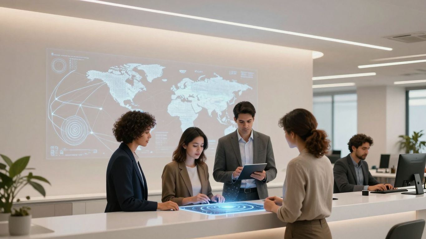 AI receptionist bridging language barriers in a global business setting.