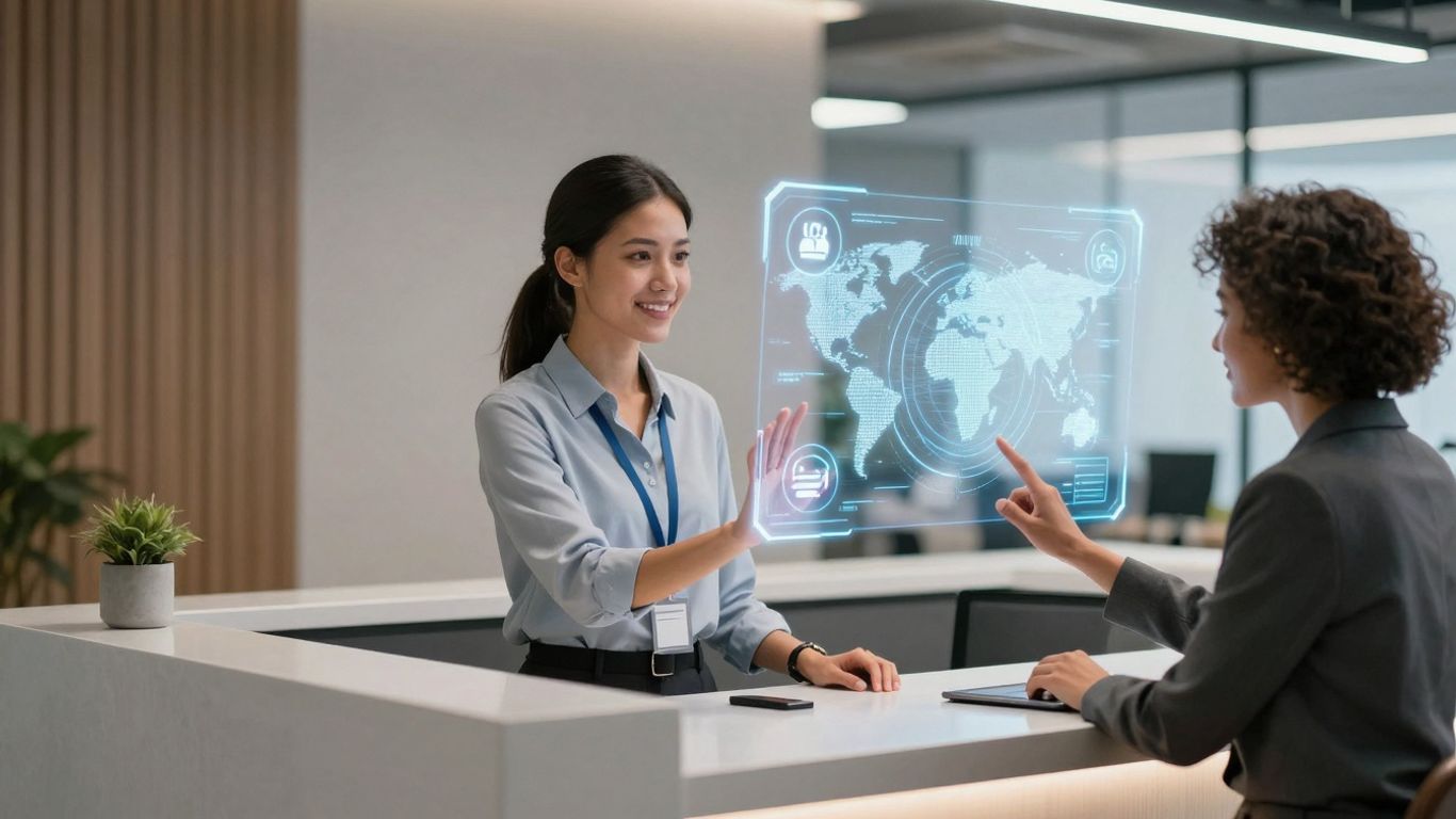 AI receptionist assisting with global customer service.