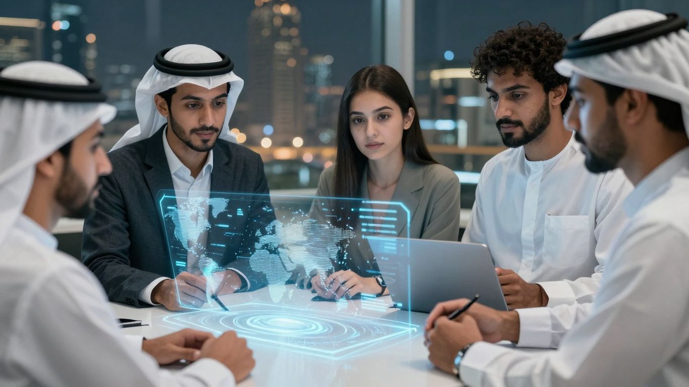 AI receptionist interface with global communication visuals.