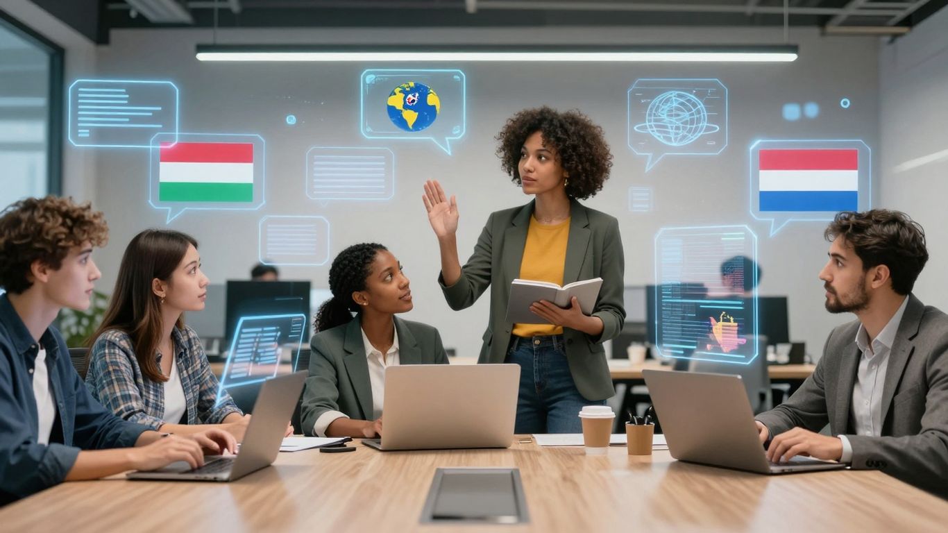 AI receptionist facilitating global communication with diverse users.