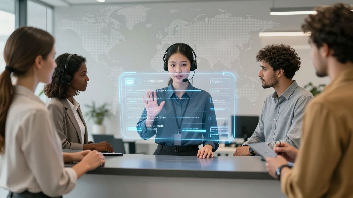 AI receptionist assisting diverse customers globally.
