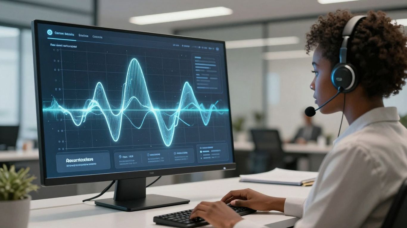 AI receptionist interface glowing on a screen.