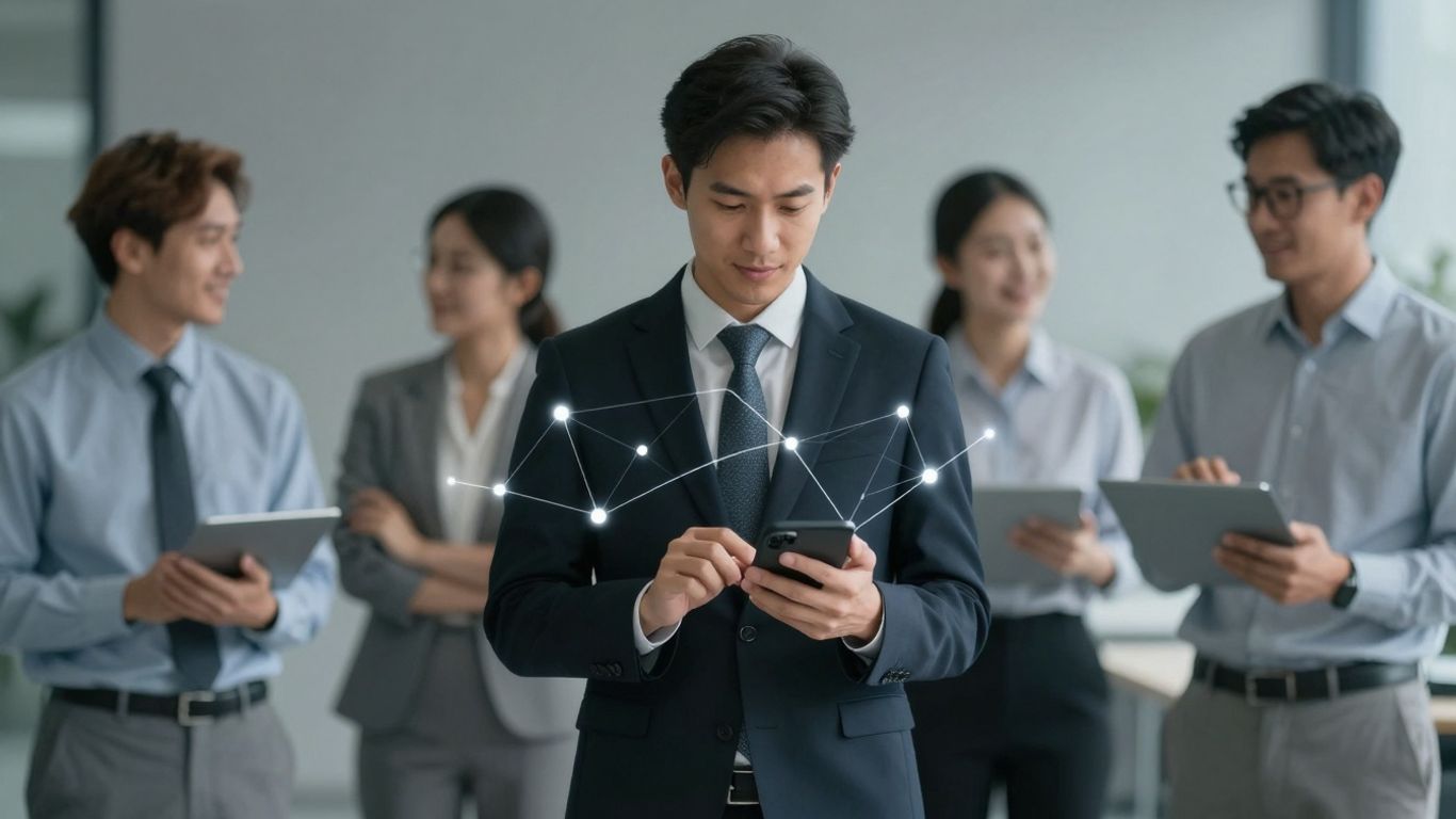 Business team using advanced AI for communication.