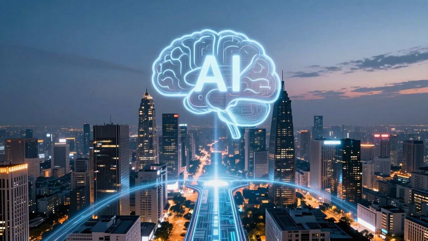 AI brain connecting futuristic city for lead management
