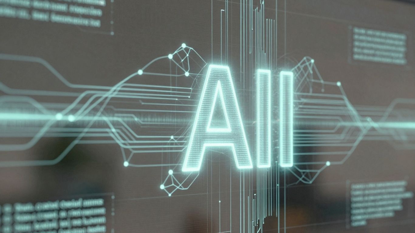 AI interface with glowing data streams and nodes.