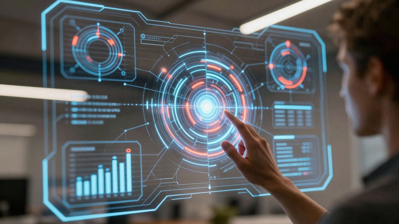 AI analyzing sales leads with futuristic interface.