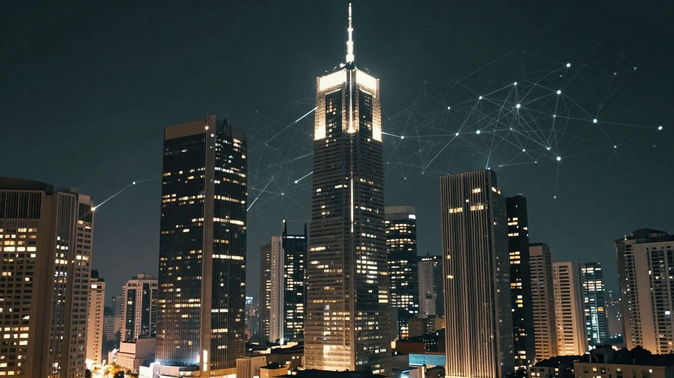 AI neural network connecting futuristic cityscape