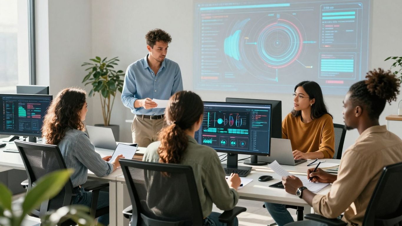 AI automating sales lead management in a modern office.