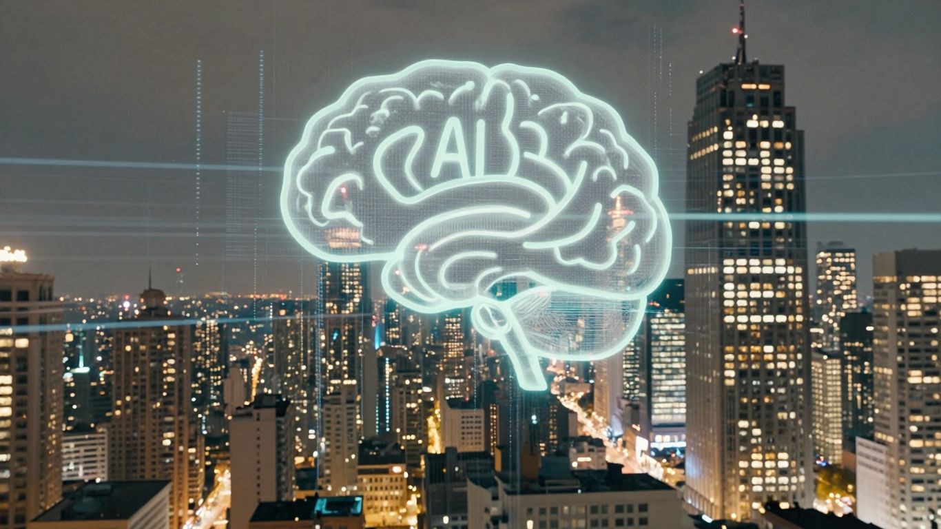 AI brain connecting futuristic city data streams