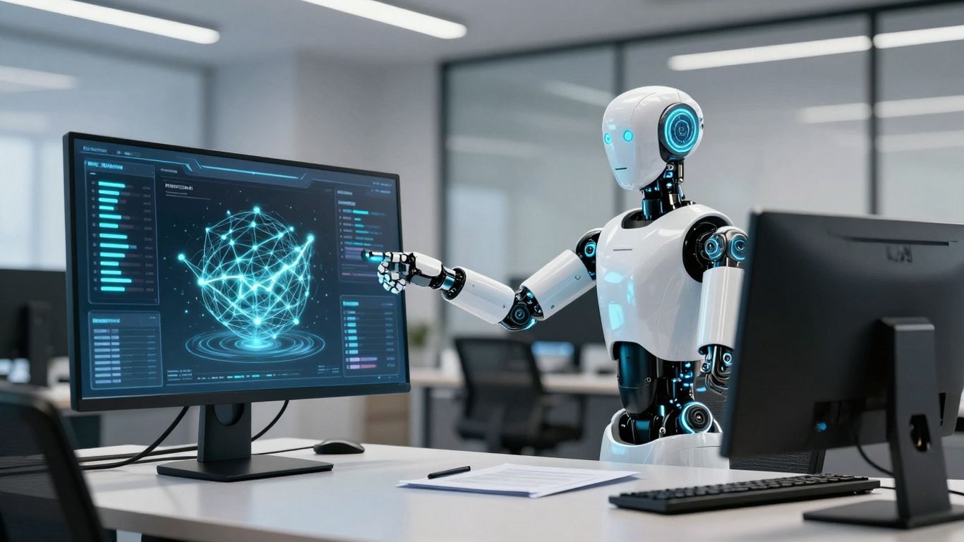 AI lead management software interface with robot arm.