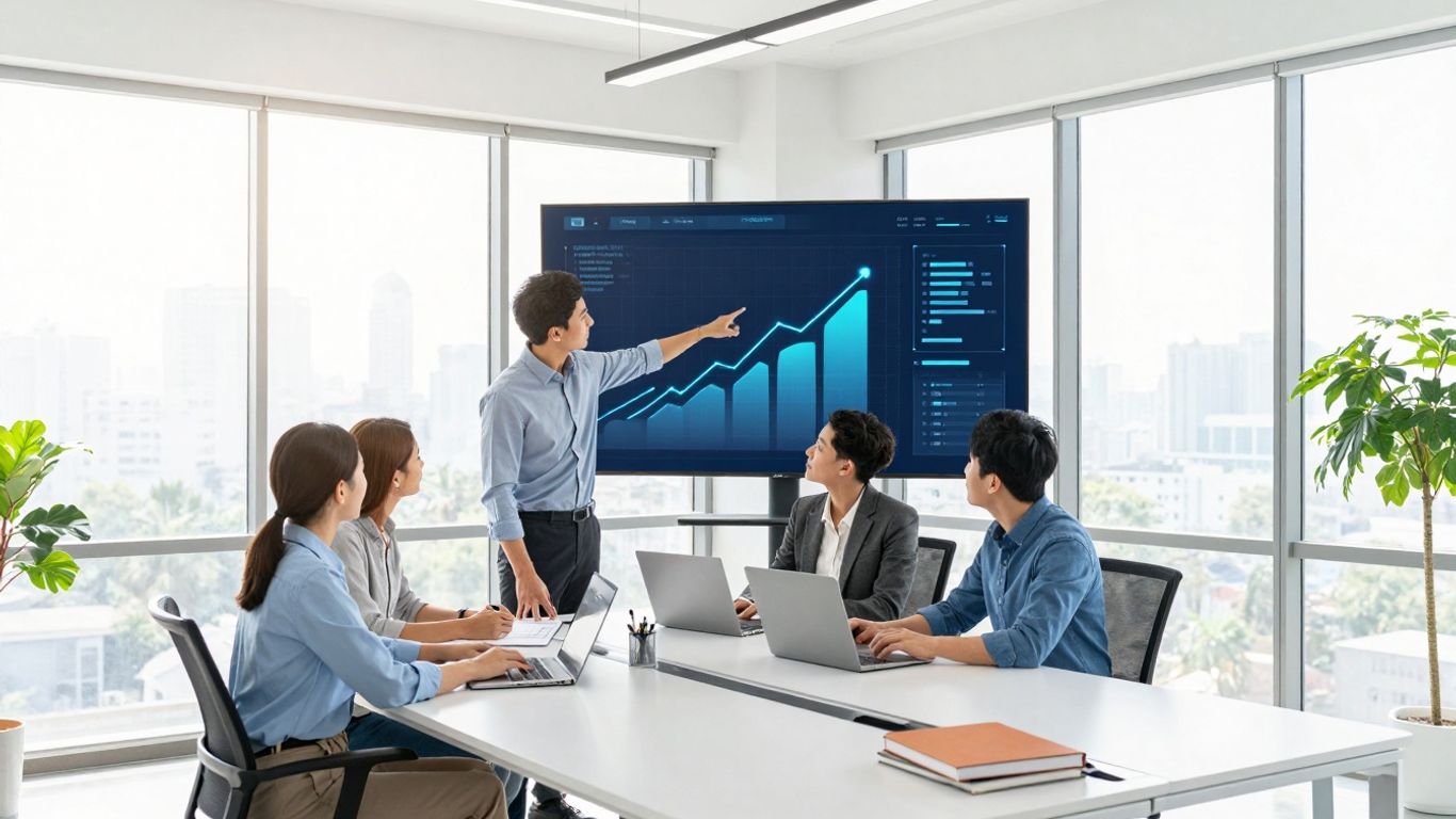 Team collaborating on AI sales assistant benefits for growth.