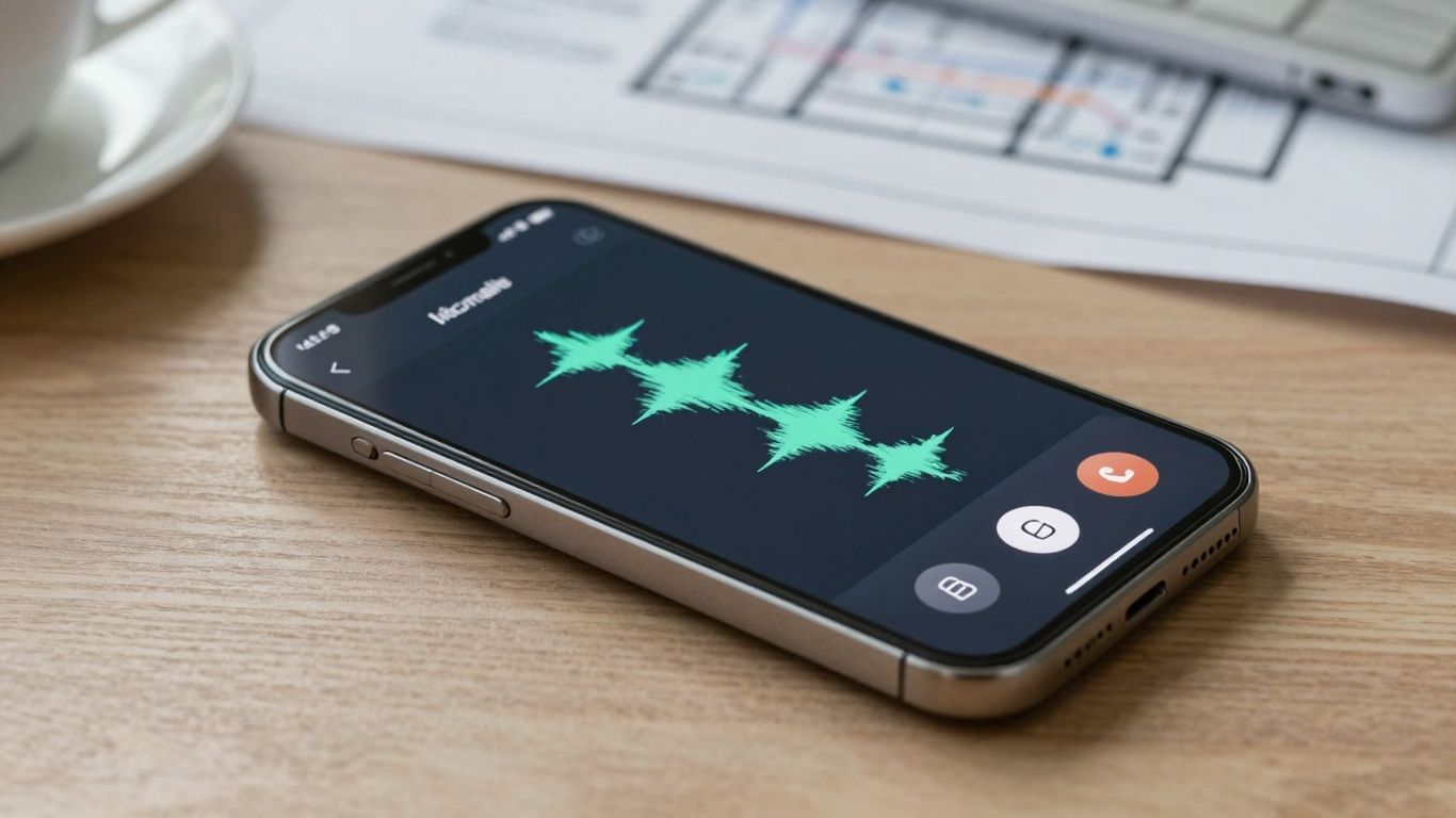 AI voicemail waveform on a smartphone screen.