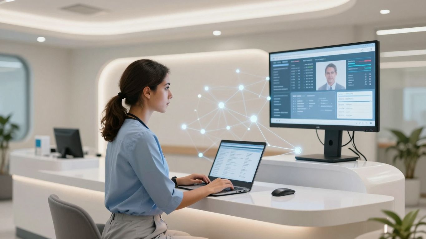 AI analyzing patient data for lead scoring in a clinic.