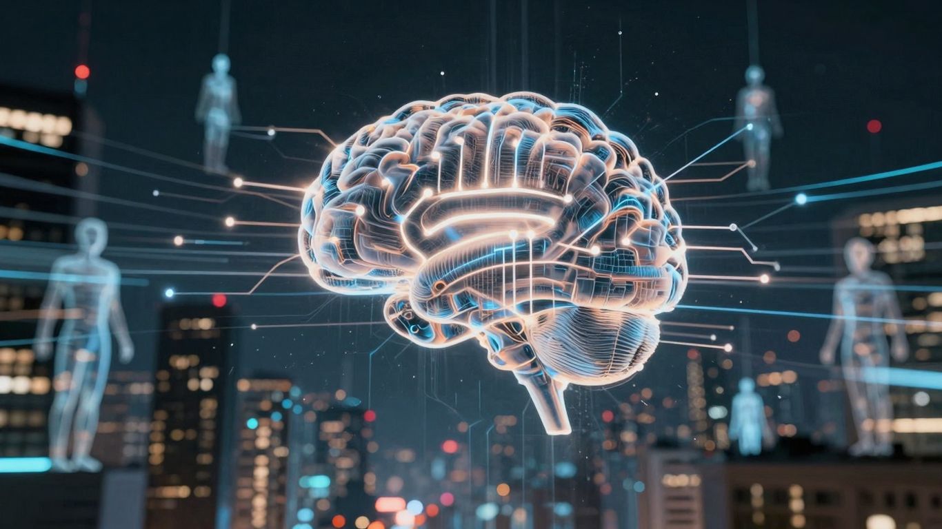 AI automating lead management with futuristic visuals.