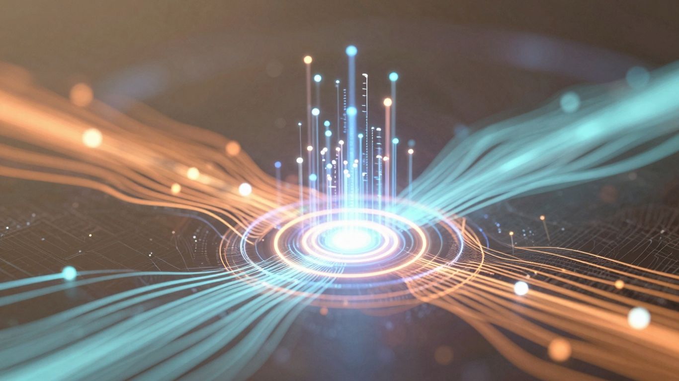 AI lead management scheduler interface with glowing data streams.