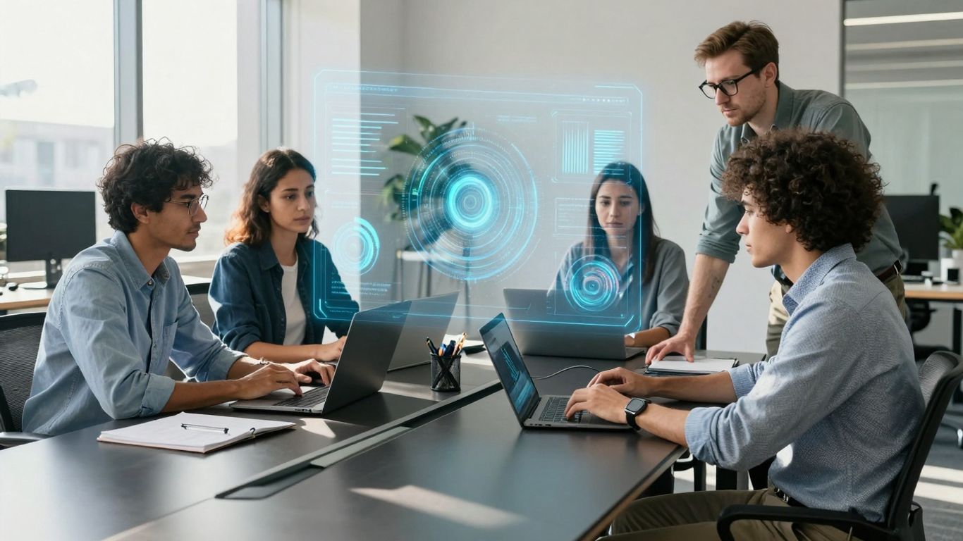 Team strategizing AI lead generation for 2025 success.