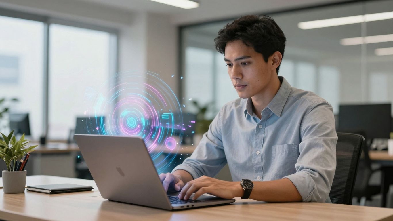 HubSpot AI CRM interface on a laptop screen.