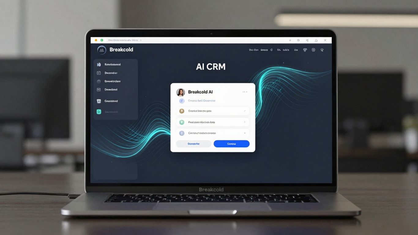 Breakcold AI CRM interface with glowing digital elements.