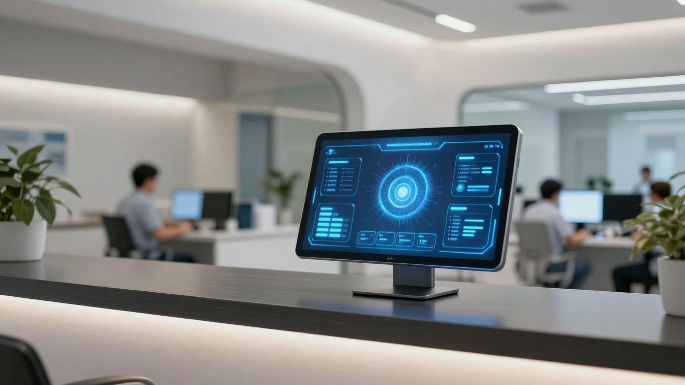 AI receptionist in a modern medical office.