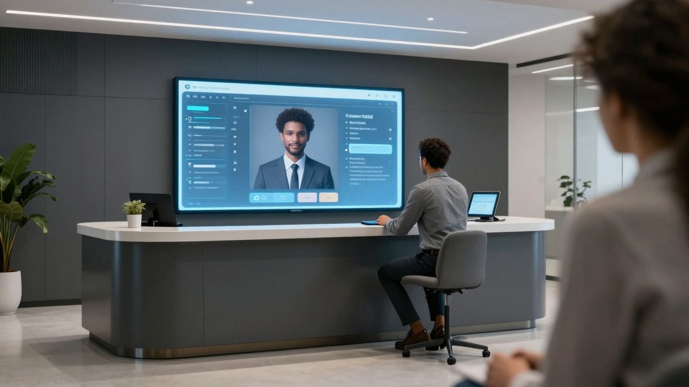 AI receptionist in a modern medical office.
