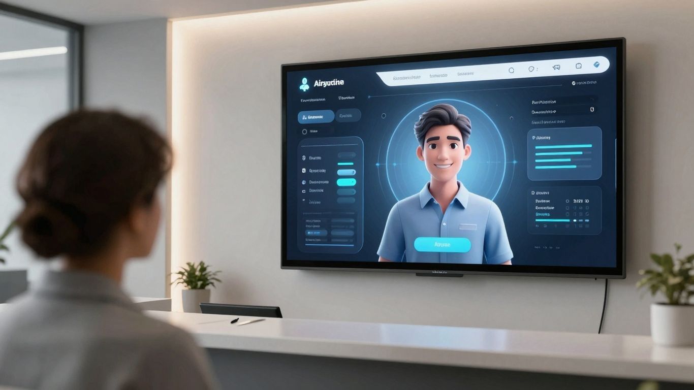 AI receptionist interface in a modern medical setting.