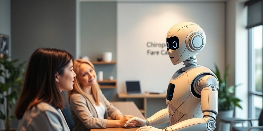 AI receptionist in a chiropractic office with patients.